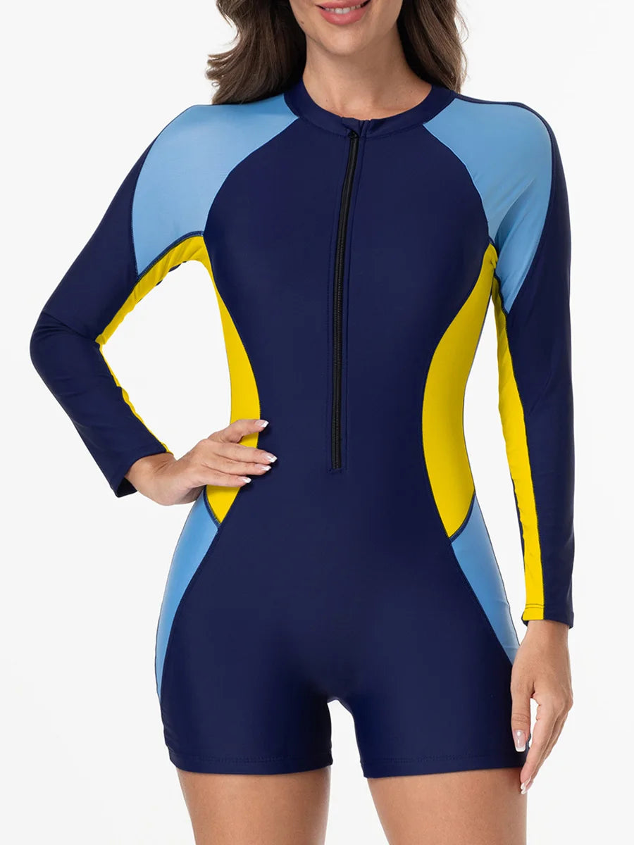 2026 Zipper Slim Swimsuit Women Long Sleeves One Piece Swimwear Female Bather Bathing Swimming Swim Surf Suit Beachwear
