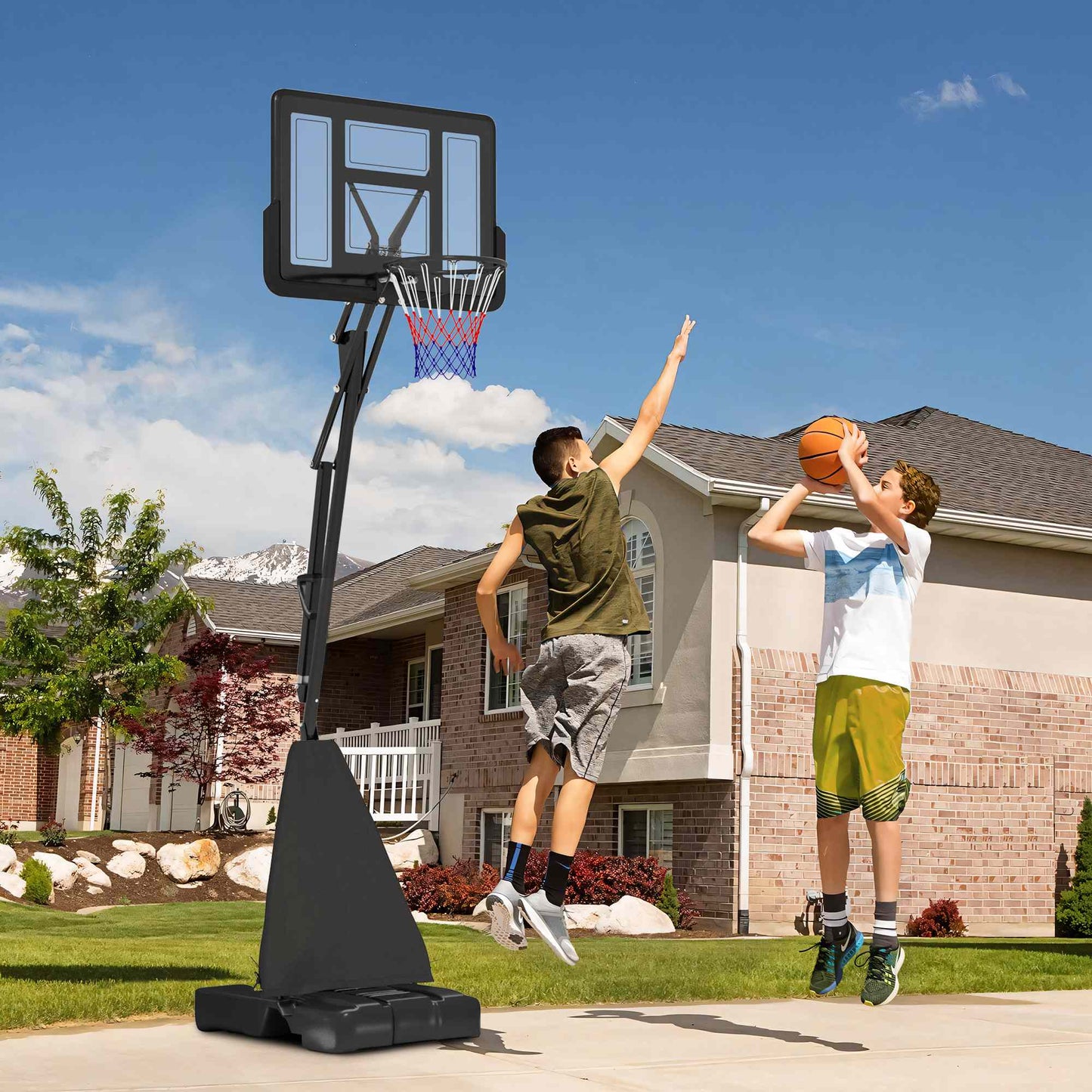 2.45-3.05M Basketball Hoop Outdoor with Rebound System and Wheels