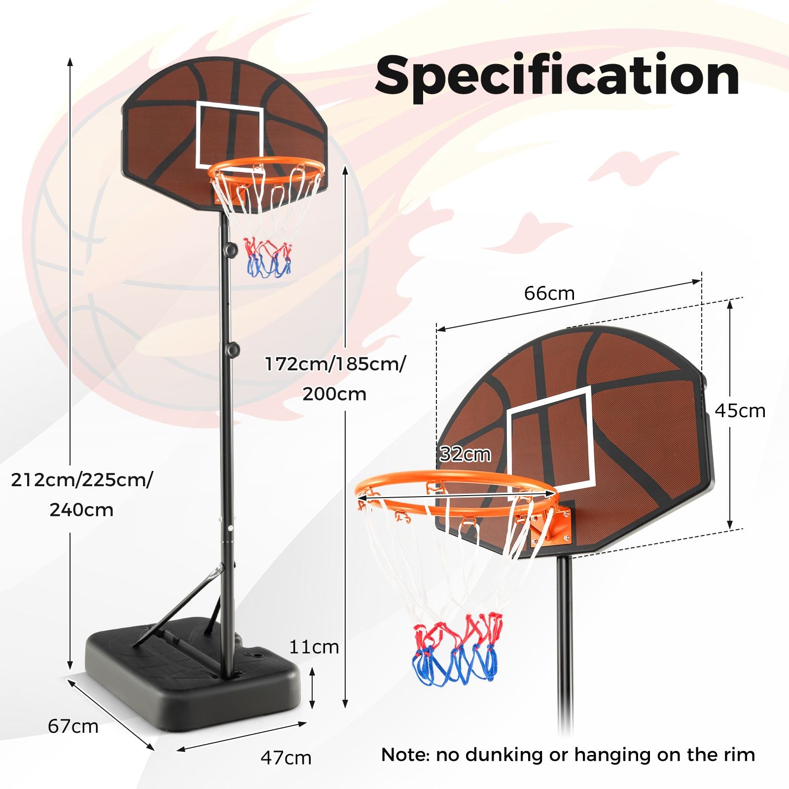 Basketball Hoop 5.6-6.5 FT Height Adjustable for Kids