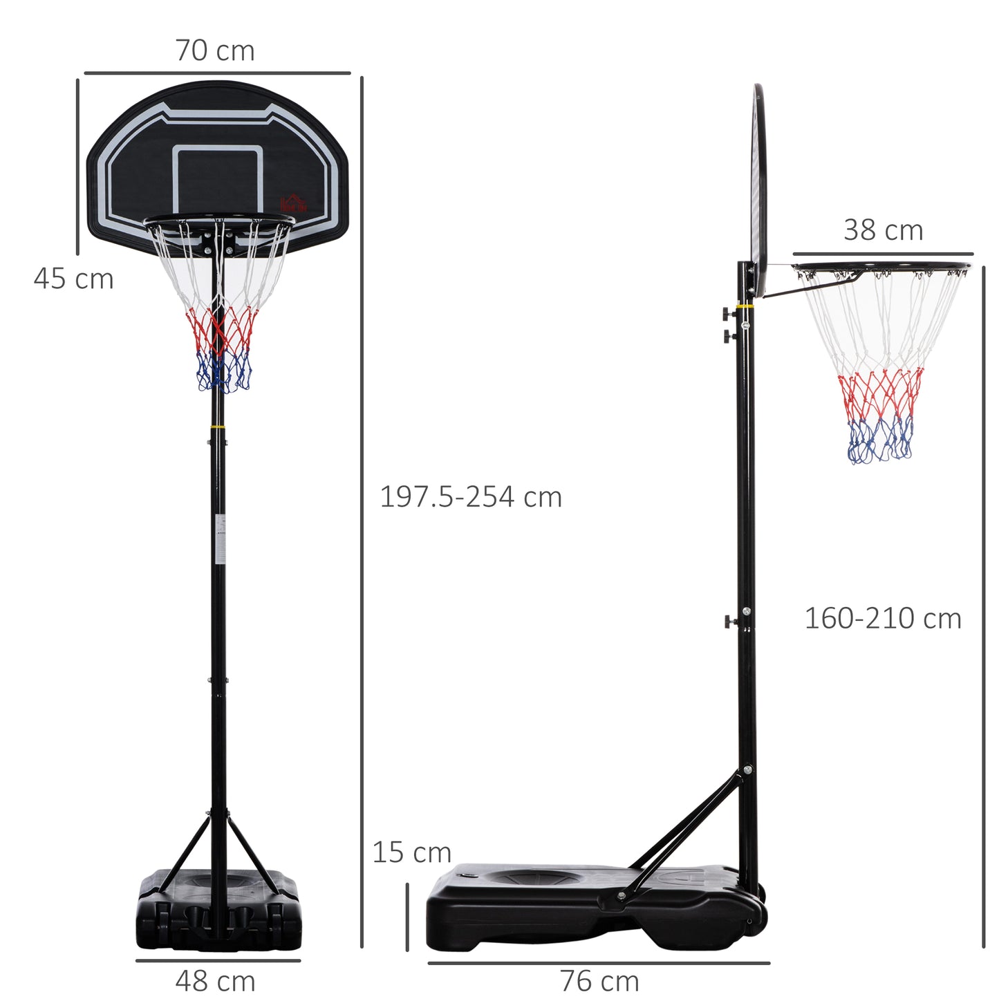 Adjustable Basketball Hoop and Stand W/ Wheels and Weight Base 1.6-2.1M