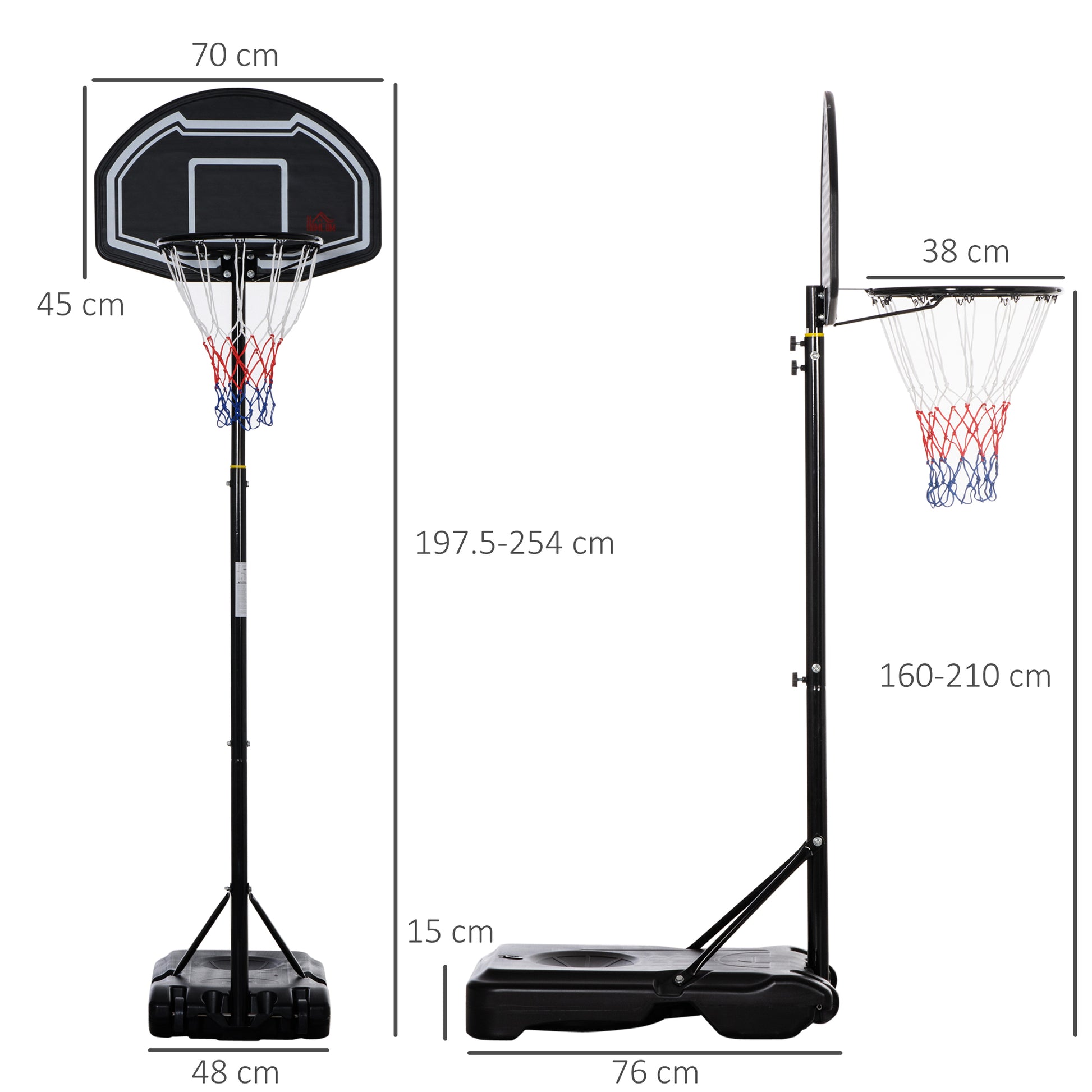 Adjustable Basketball Hoop and Stand W/ Wheels and Weight Base 1.6-2.1M