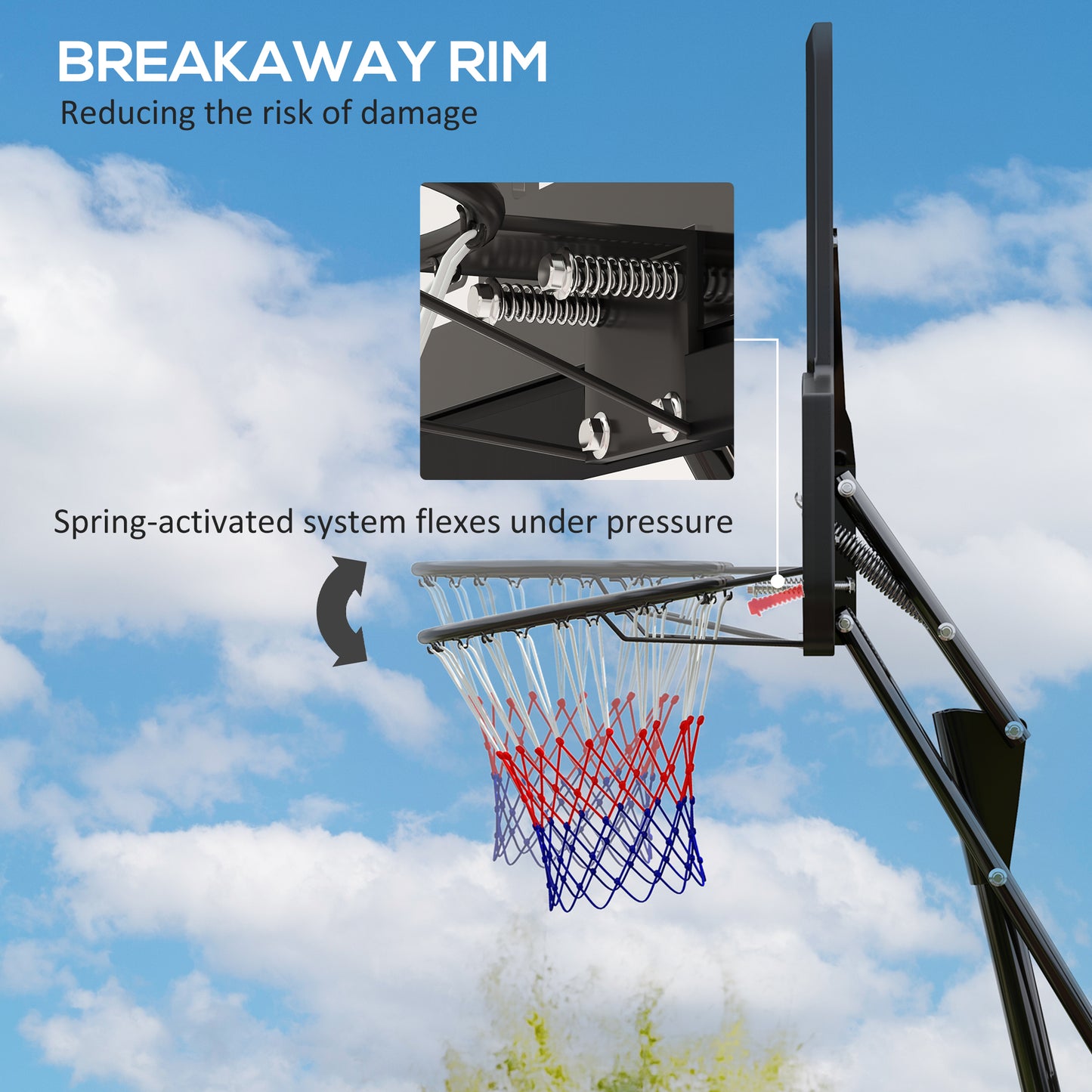 2.45-3.05M Basketball Hoop Outdoor with Rebound System and Wheels