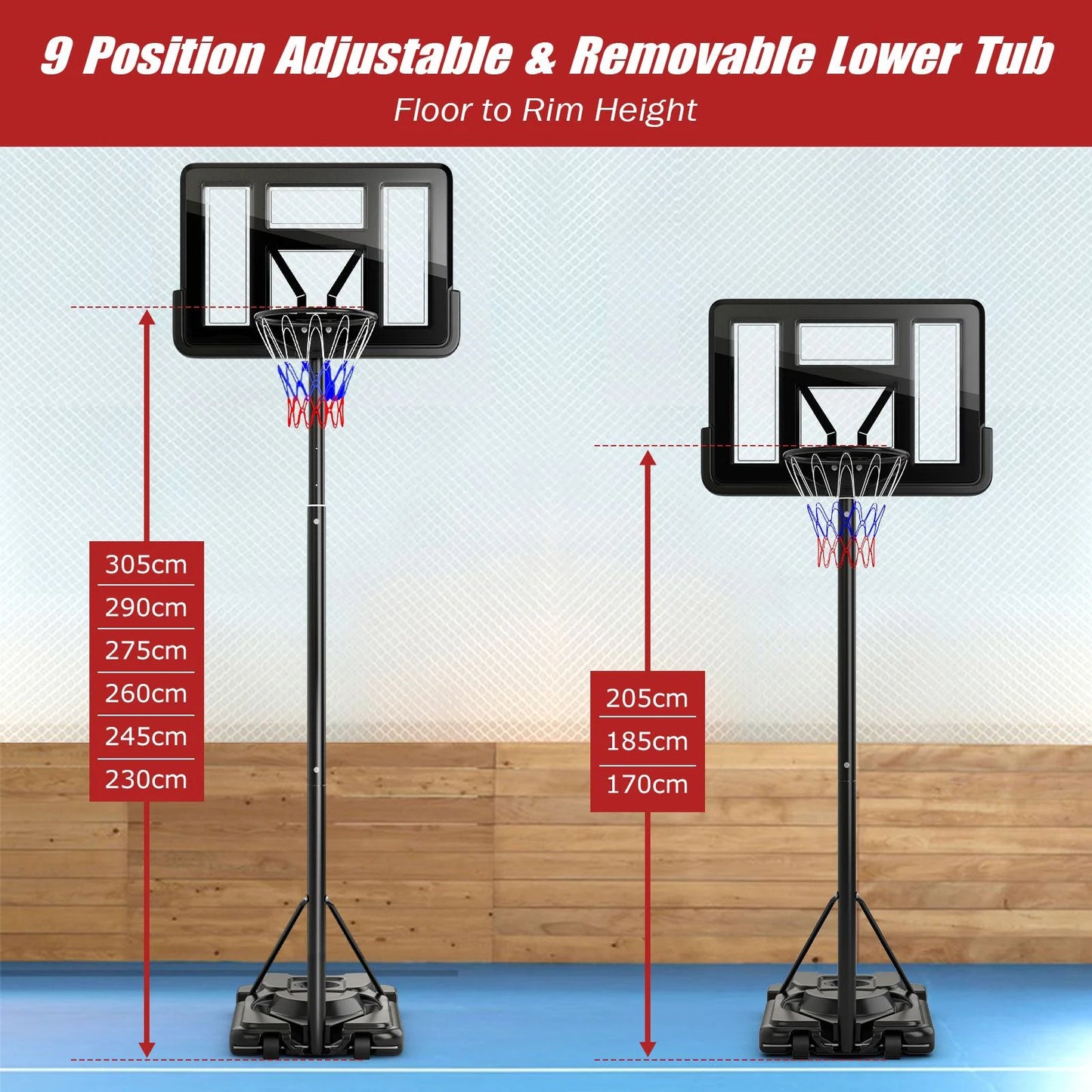 5.5-10FT Adjustable Basketball Goal System with 9-Position Adjustable Height