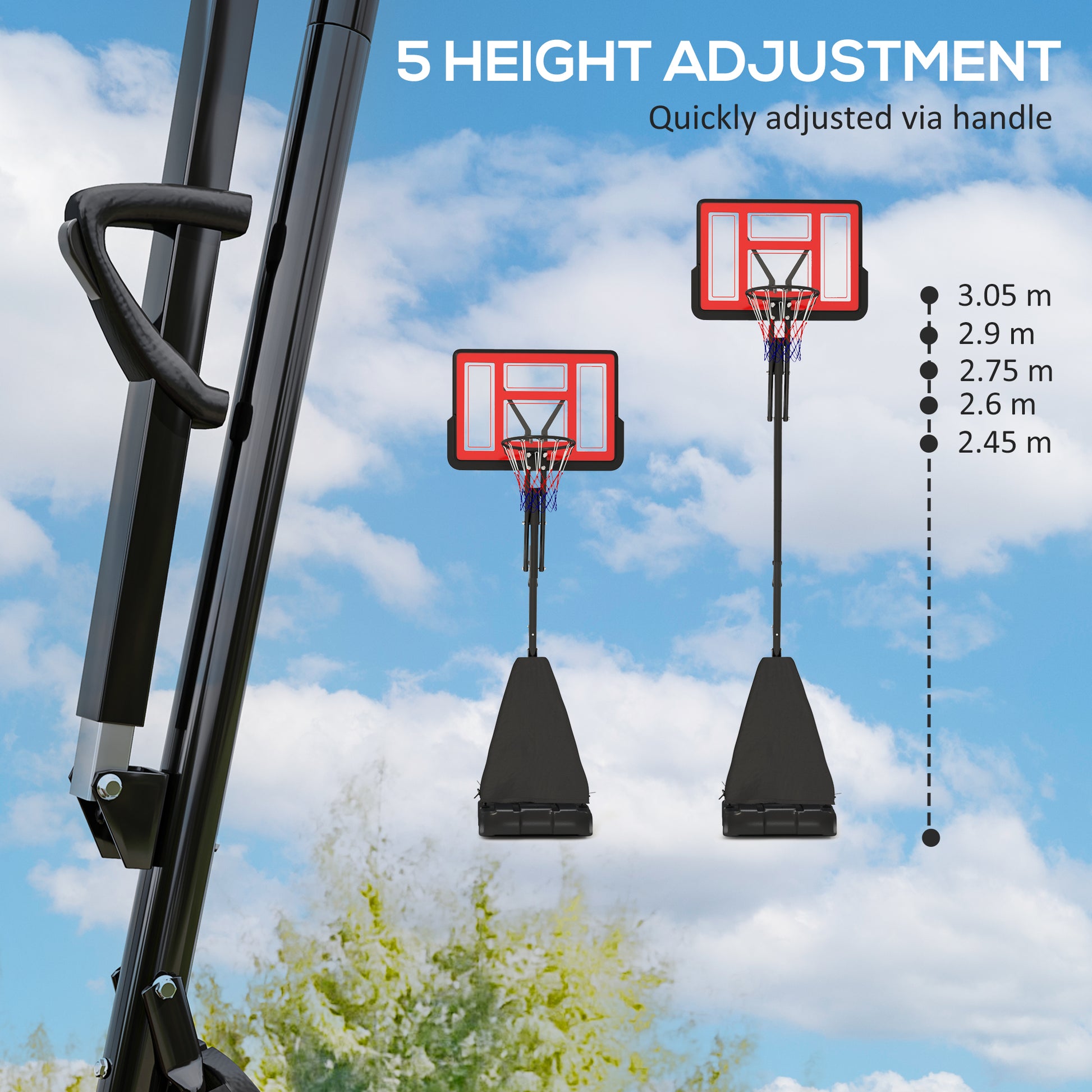 2.45-3.05M Basketball Hoop Outdoor with Rebound System and Wheels