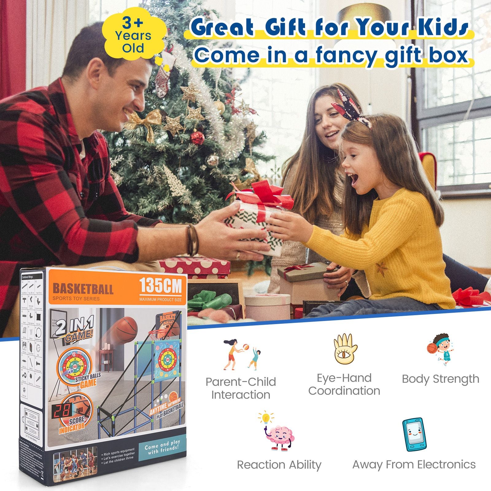 2-In-1 Kids Basketball Arcade Game with Electronic Scoreboard