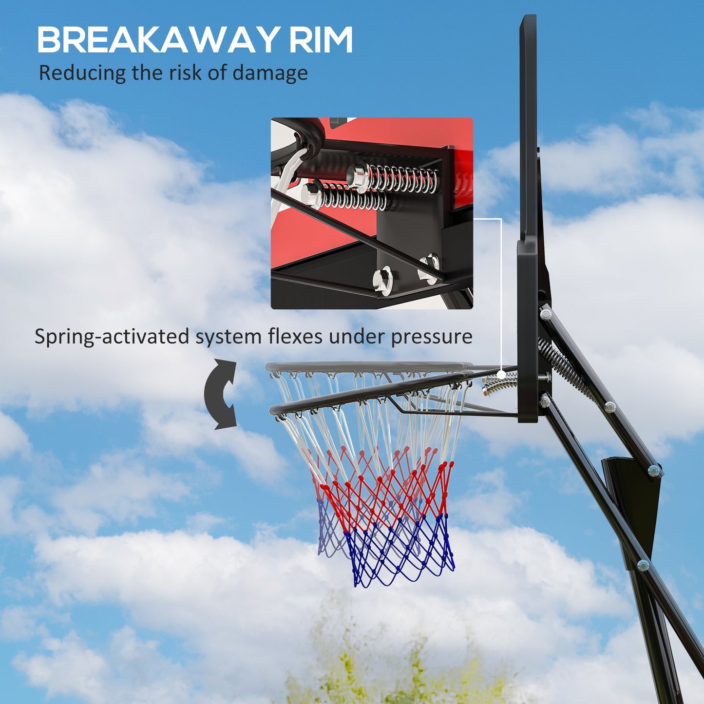 2.45-3.05M Basketball Hoop Outdoor with Rebound System and Wheels