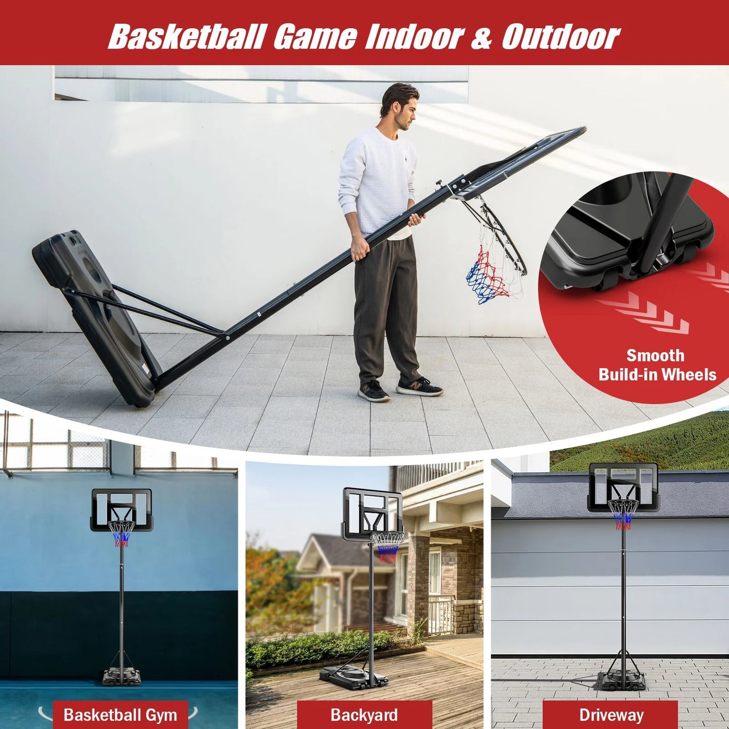 5.5-10FT Adjustable Basketball Goal System with 9-Position Adjustable Height